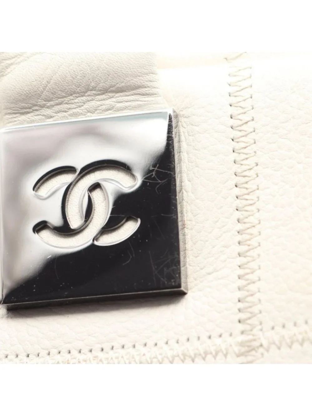 Chanel Handbag Choco Bar Boston Bag White Caviar Leather